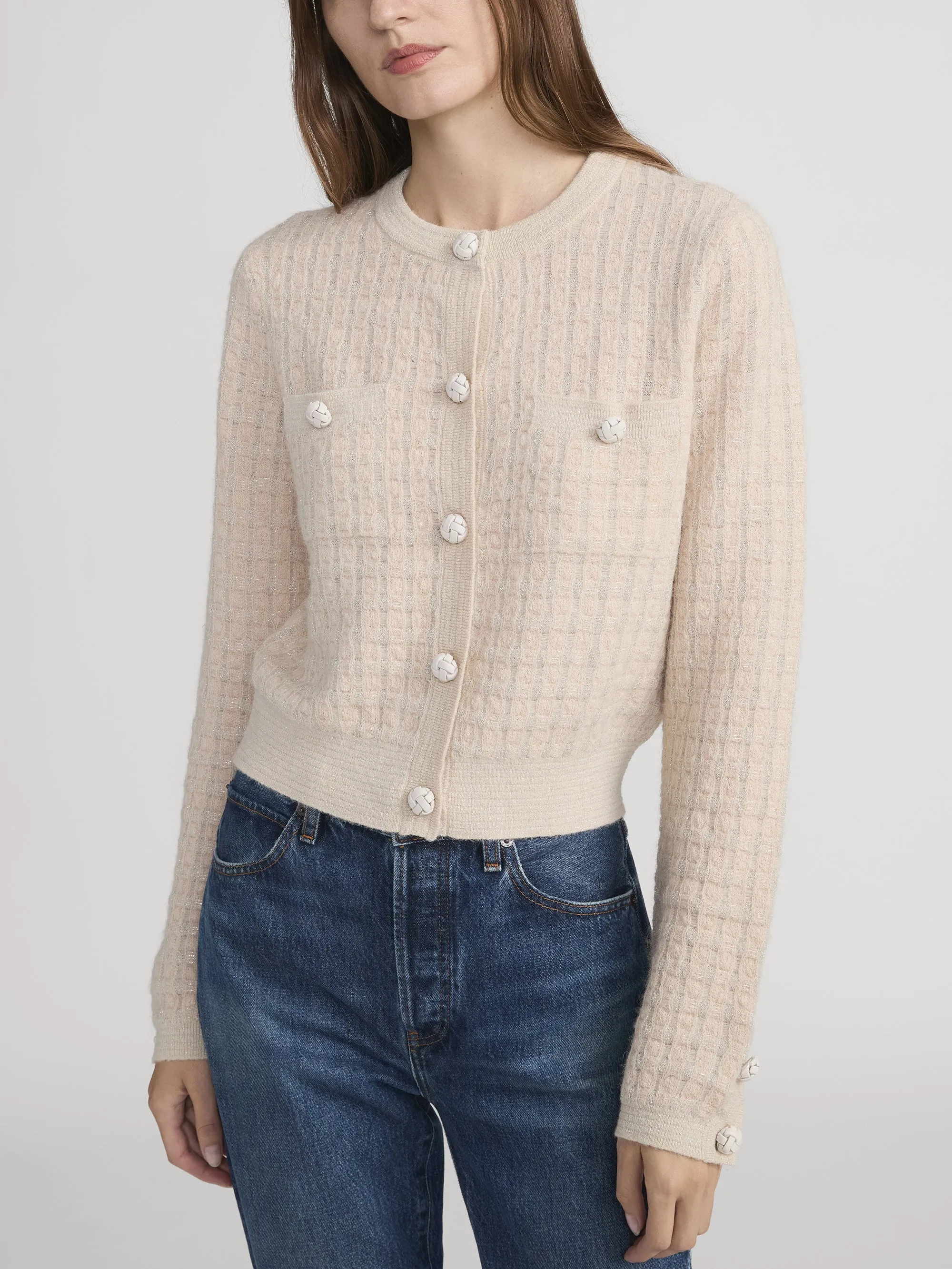 The Lurex Check Cardi -- Cream Multi sold by Frame Denim product image thumbnail 3