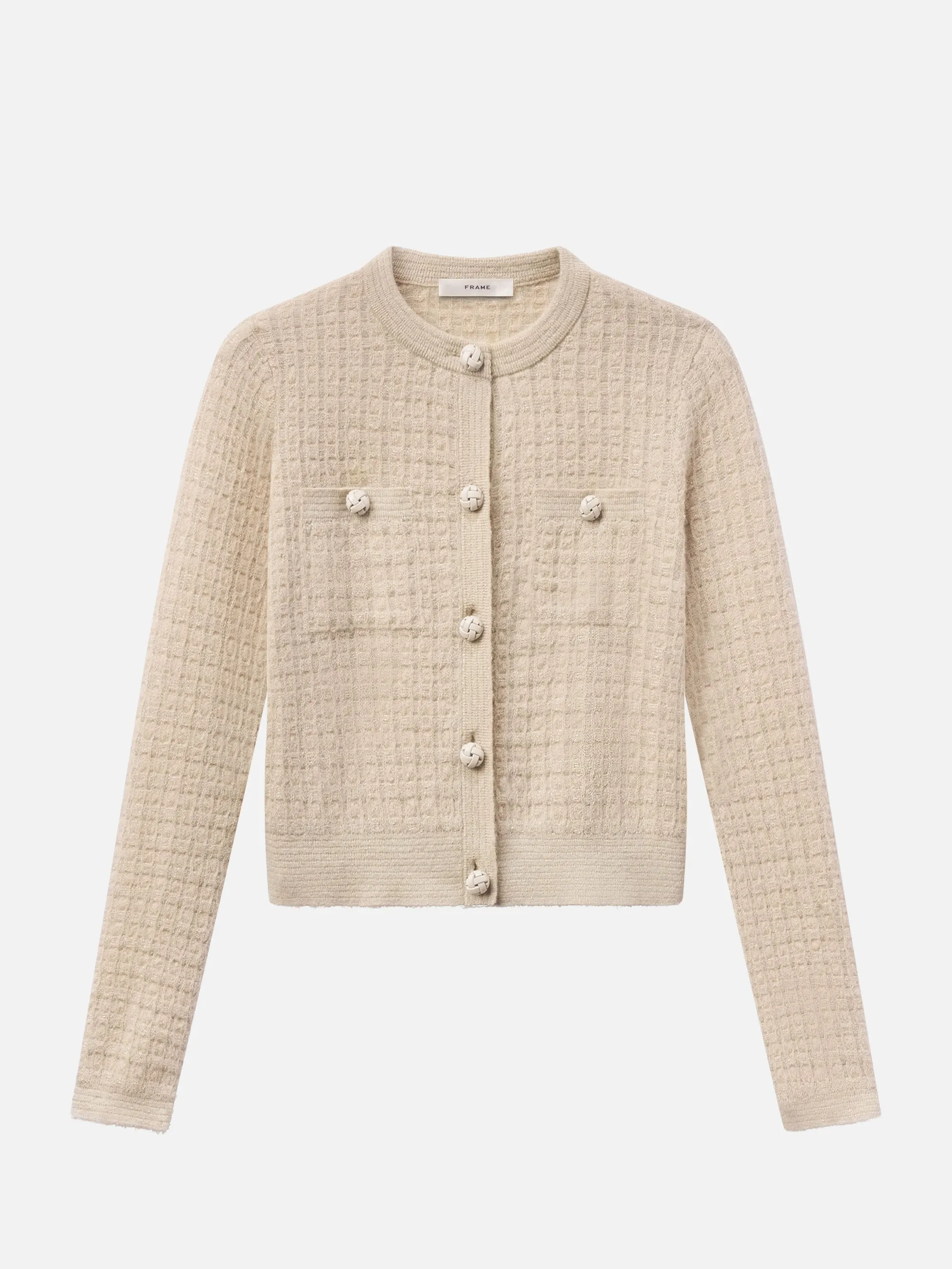 The Lurex Check Cardi -- Cream Multi sold by Frame Denim