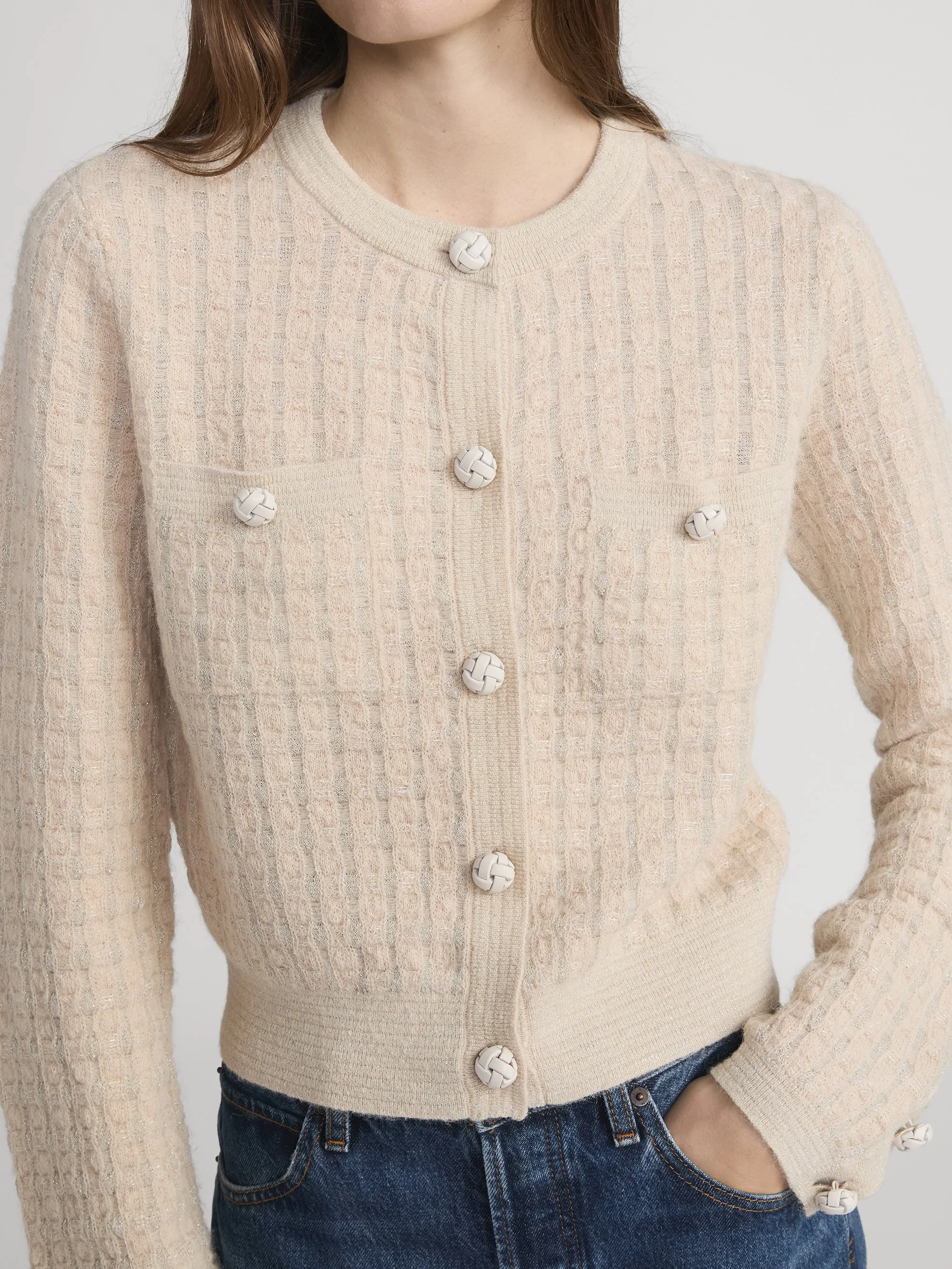 The Lurex Check Cardi -- Cream Multi sold by Frame Denim product image thumbnail 4
