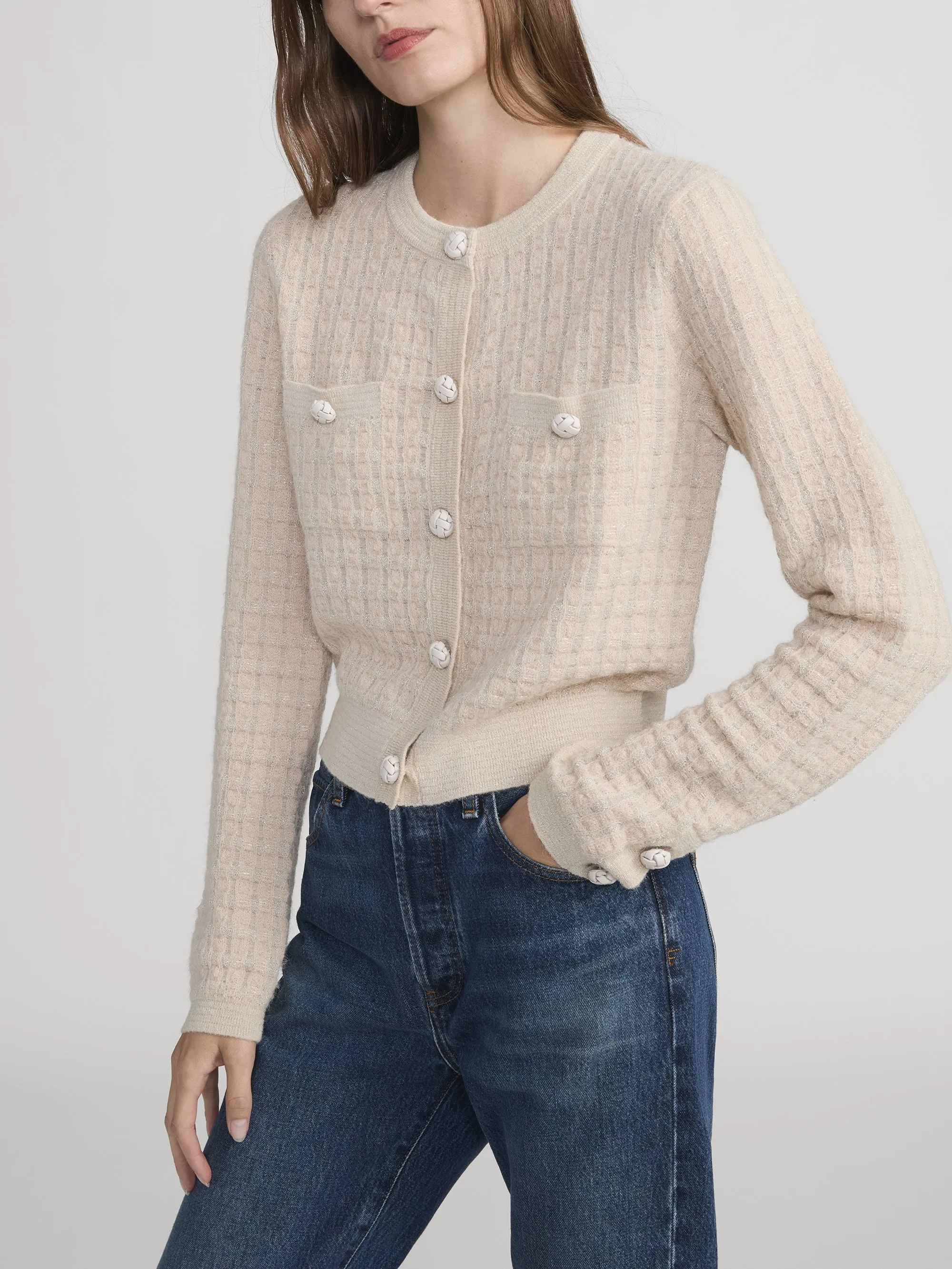 The Lurex Check Cardi -- Cream Multi sold by Frame Denim product image thumbnail 5