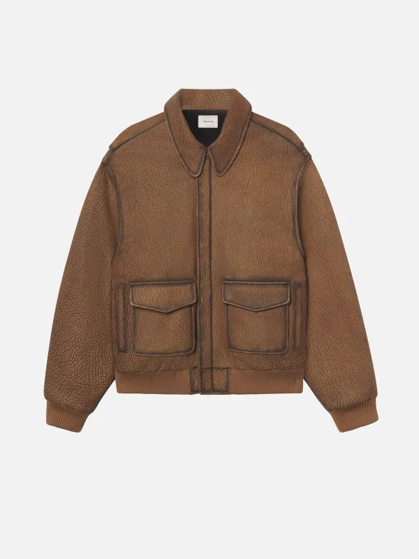 The Distressed Leather Jacket -- Dark Camel sold by Frame Denim