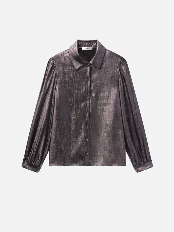 The Shiny Staple Blouse -- Gunmetal made by Frame Denim
