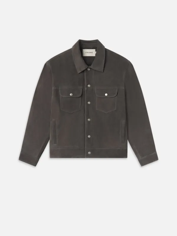 Suede Trucker Jacket -- Dark Grey sold by Frame Denim