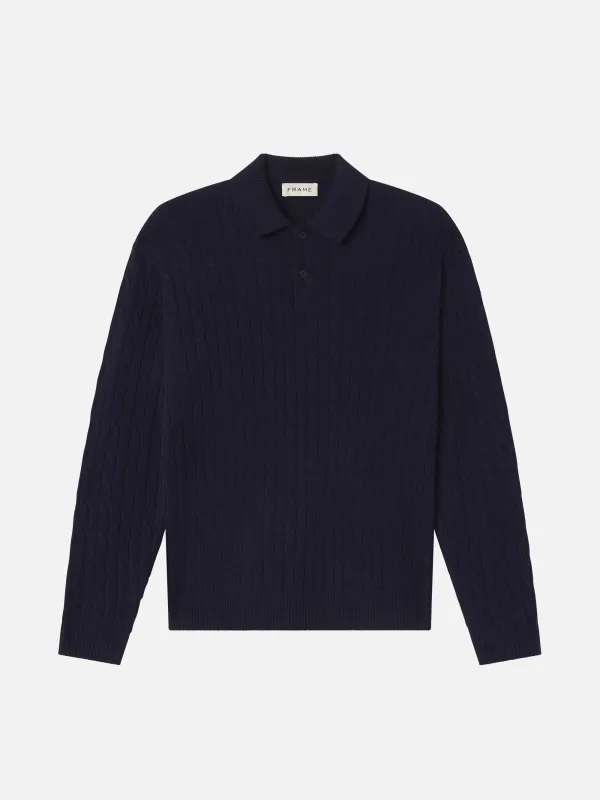 Cable Polo Sweater -- Dark Navy sold by Frame Denim