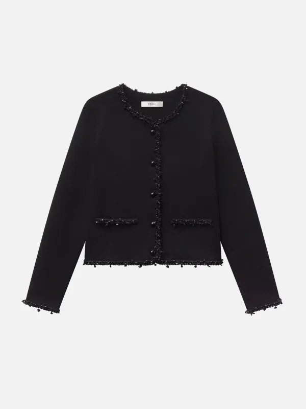 The Beaded Trim Jacket -- Black sold by Frame Denim