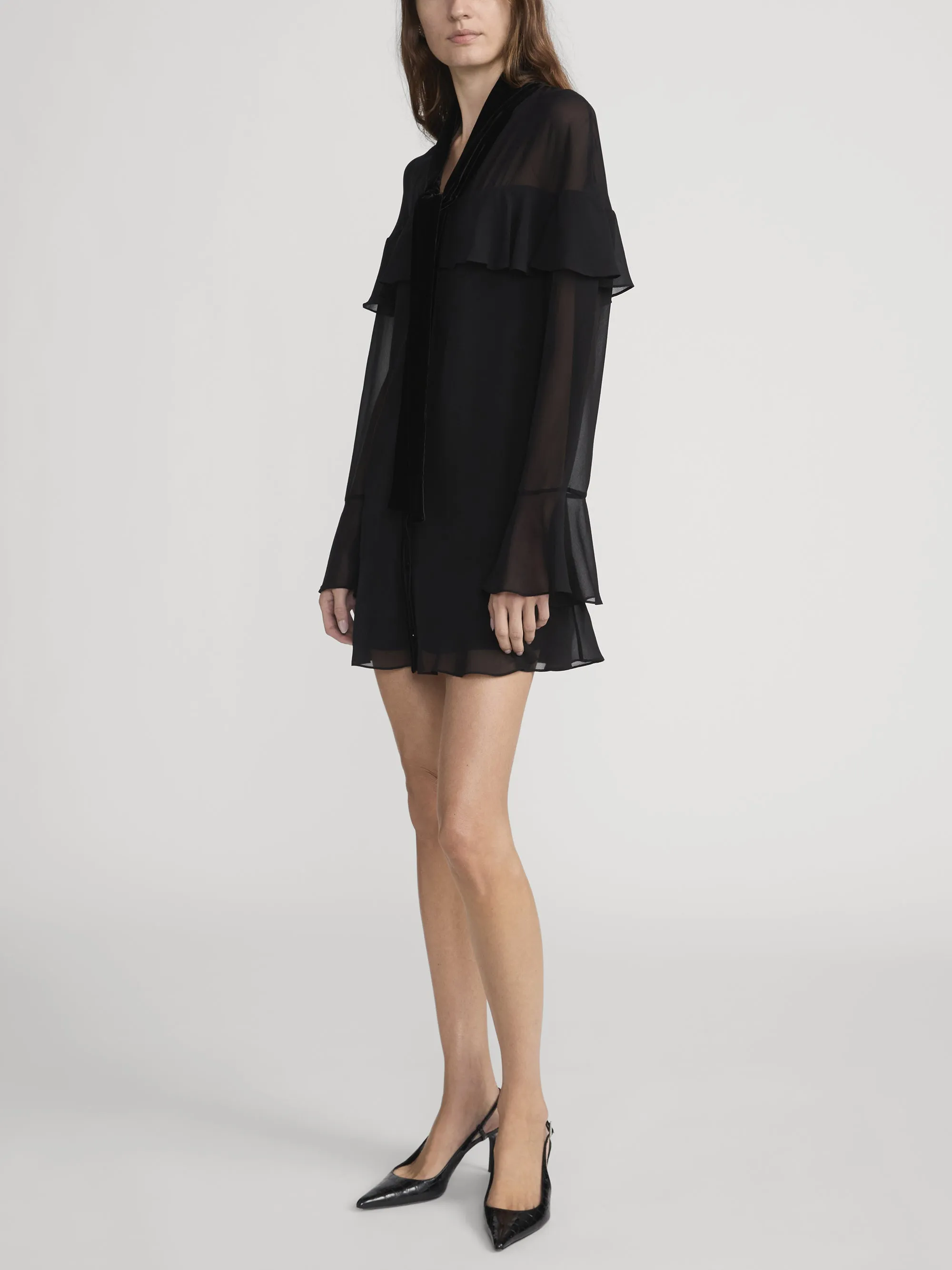 Velvet Trim Modern Mini Dress -- Black sold by Frame Denim product image thumbnail 3