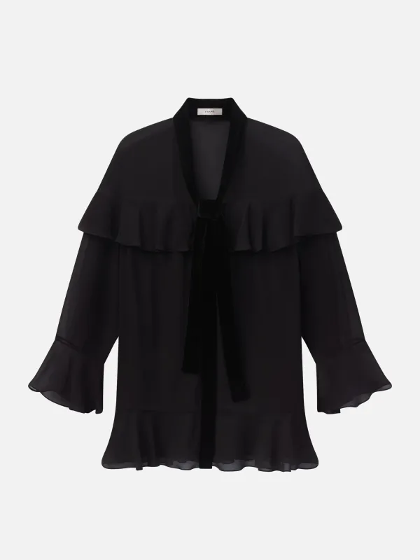 Velvet Trim Modern Mini Dress -- Black made by Frame Denim