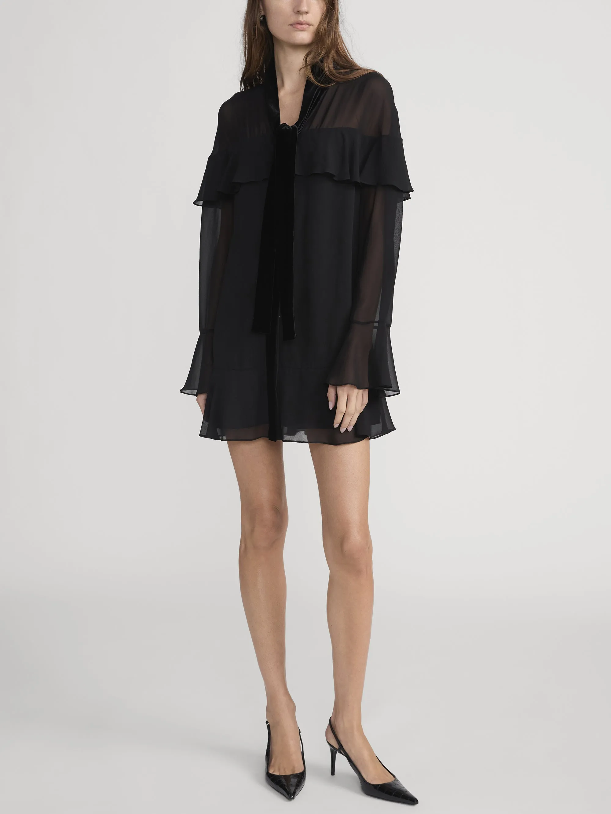 Velvet Trim Modern Mini Dress -- Black sold by Frame Denim product image thumbnail 2