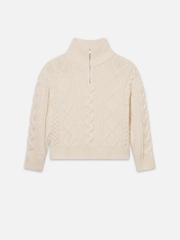 Chunky Cable Half Zip -- Cream sold by Frame Denim