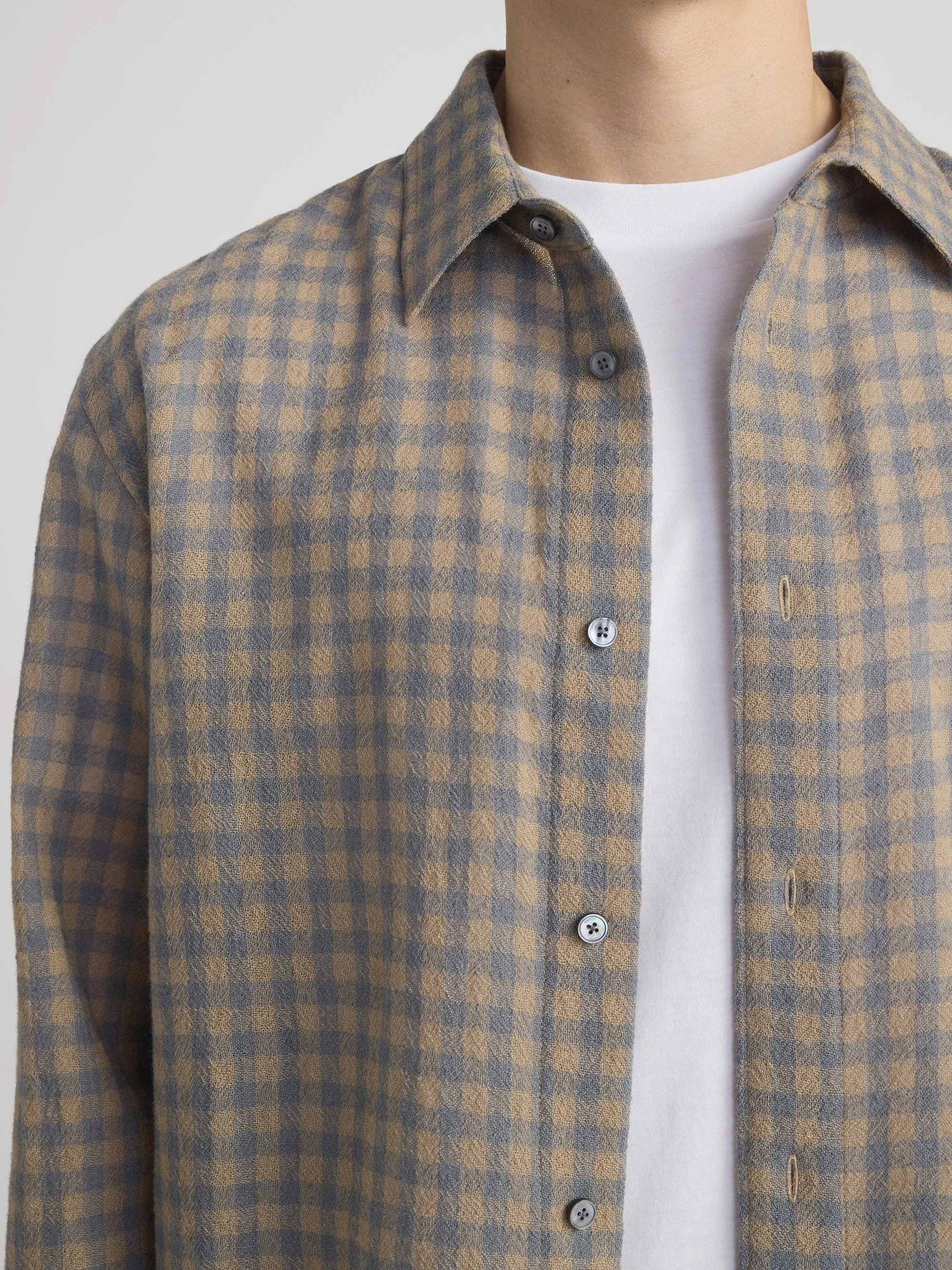 Light Wool Plaid Shirt -- Beige/Blue Plaid sold by Frame Denim product image thumbnail 4