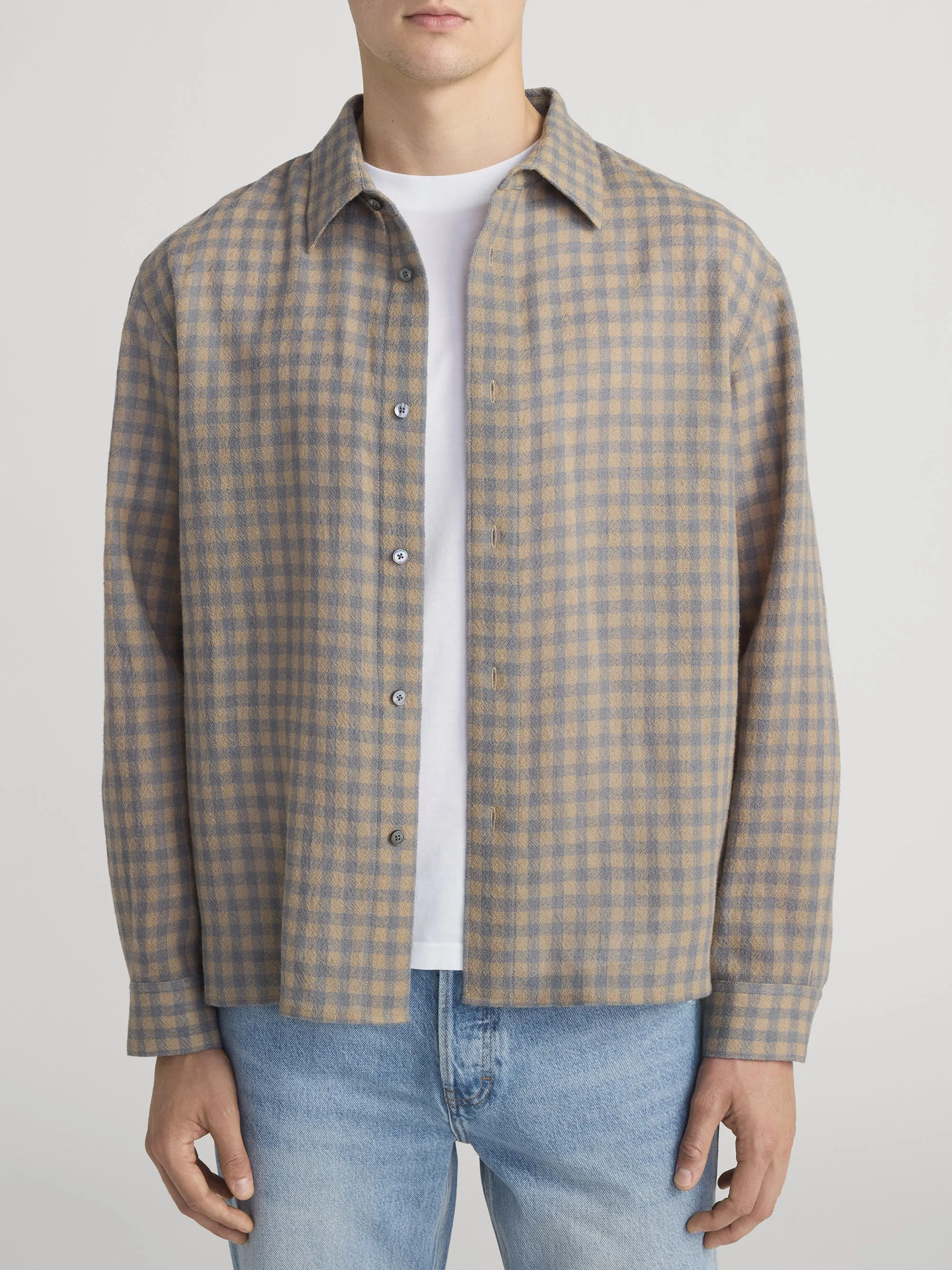 Light Wool Plaid Shirt -- Beige/Blue Plaid sold by Frame Denim product image thumbnail 3