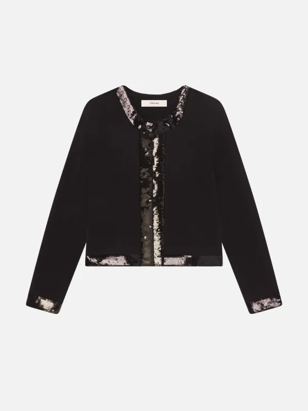 The Sequin Trim Cardigan -- Black sold by Frame Denim