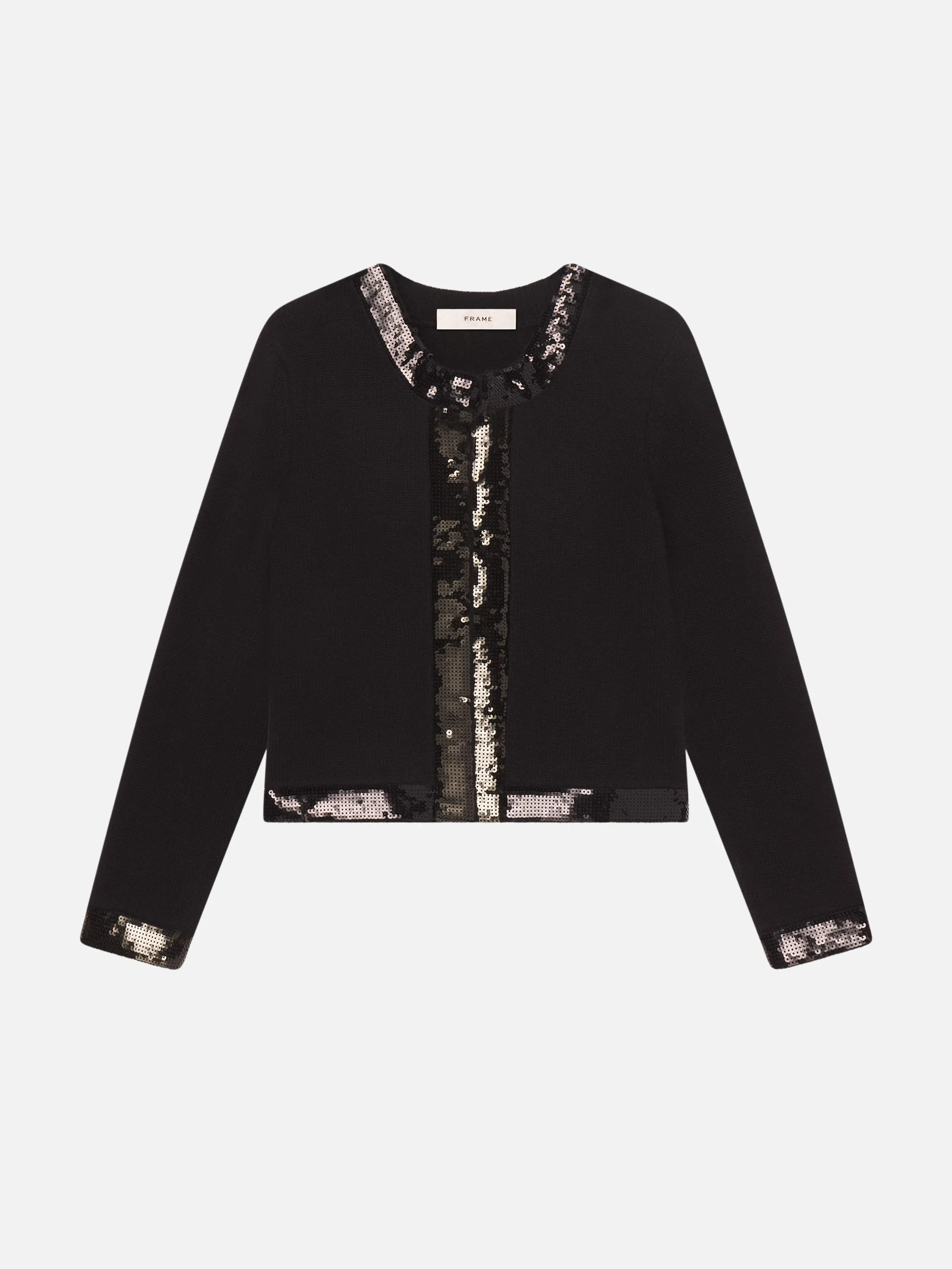 The Sequin Trim Cardigan -- Black sold by Frame Denim