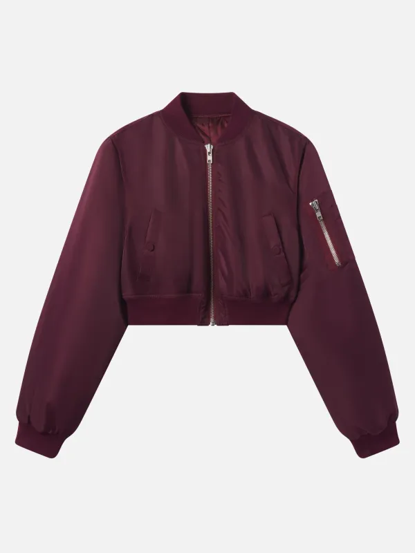 The Cropped Nylon Bomber -- Cabernet sold by Frame Denim