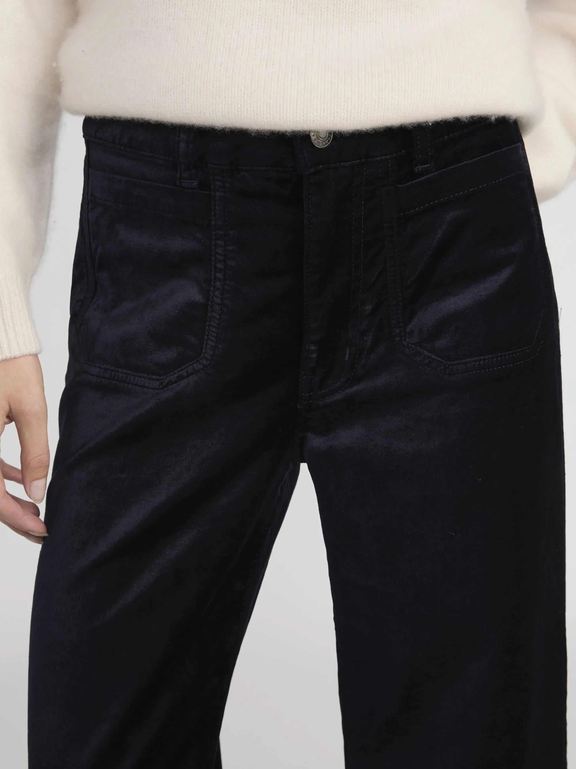 Le Slim Palazzo Modernist Pocket -- Navy Velvet sold by Frame Denim product image thumbnail 4
