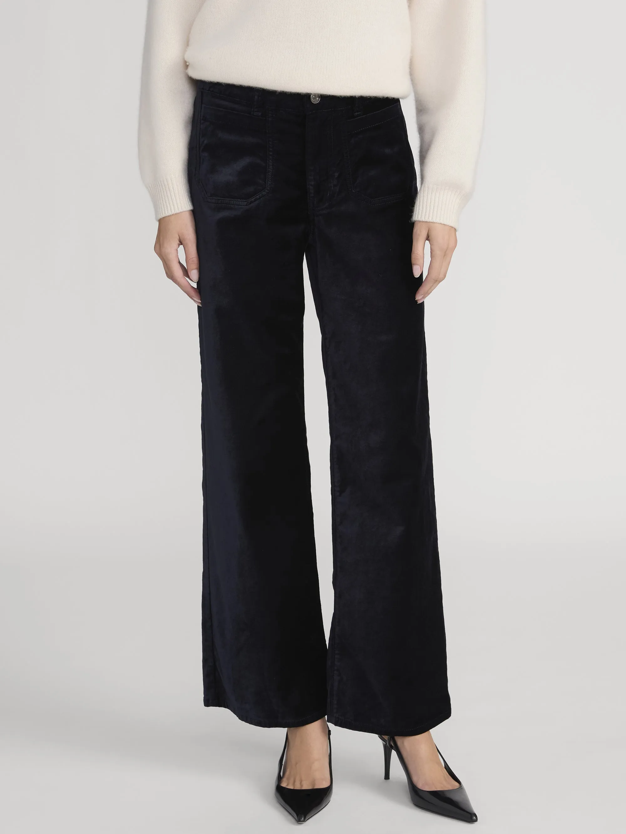 Le Slim Palazzo Modernist Pocket -- Navy Velvet sold by Frame Denim product image thumbnail 3