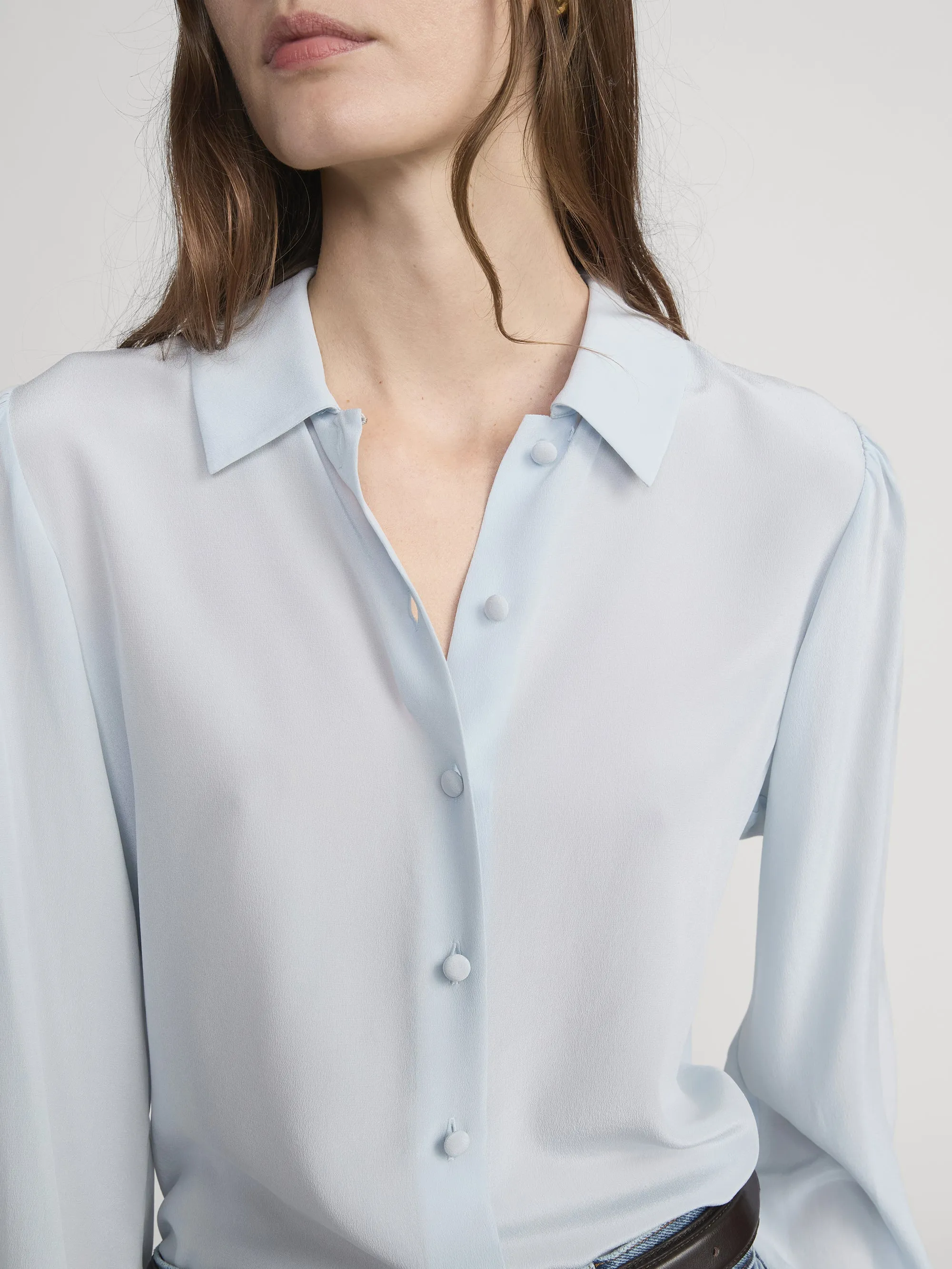 The Silk Staple Blouse -- Sky Blue sold by Frame Denim product image thumbnail 4