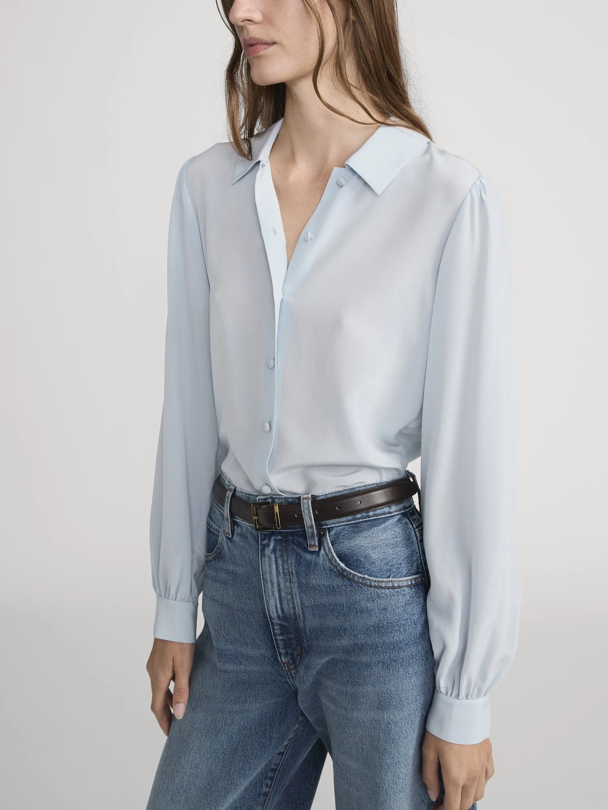 The Silk Staple Blouse -- Sky Blue sold by Frame Denim product image thumbnail 5