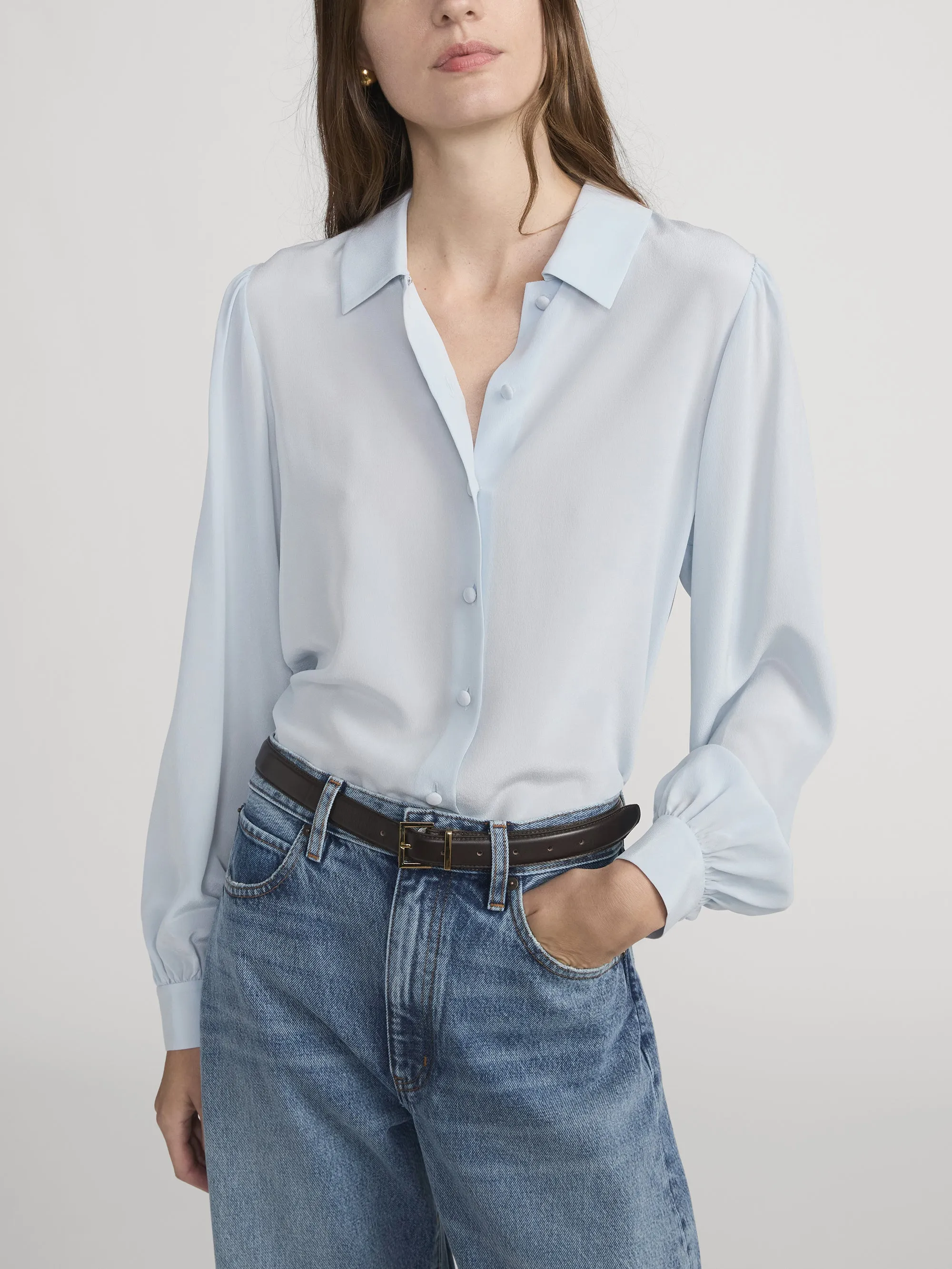 The Silk Staple Blouse -- Sky Blue sold by Frame Denim product image thumbnail 3