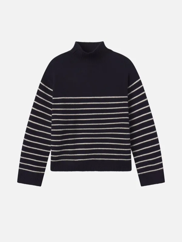 The Striped Cashmere Turtleneck -- Navy Multi sold by Frame Denim