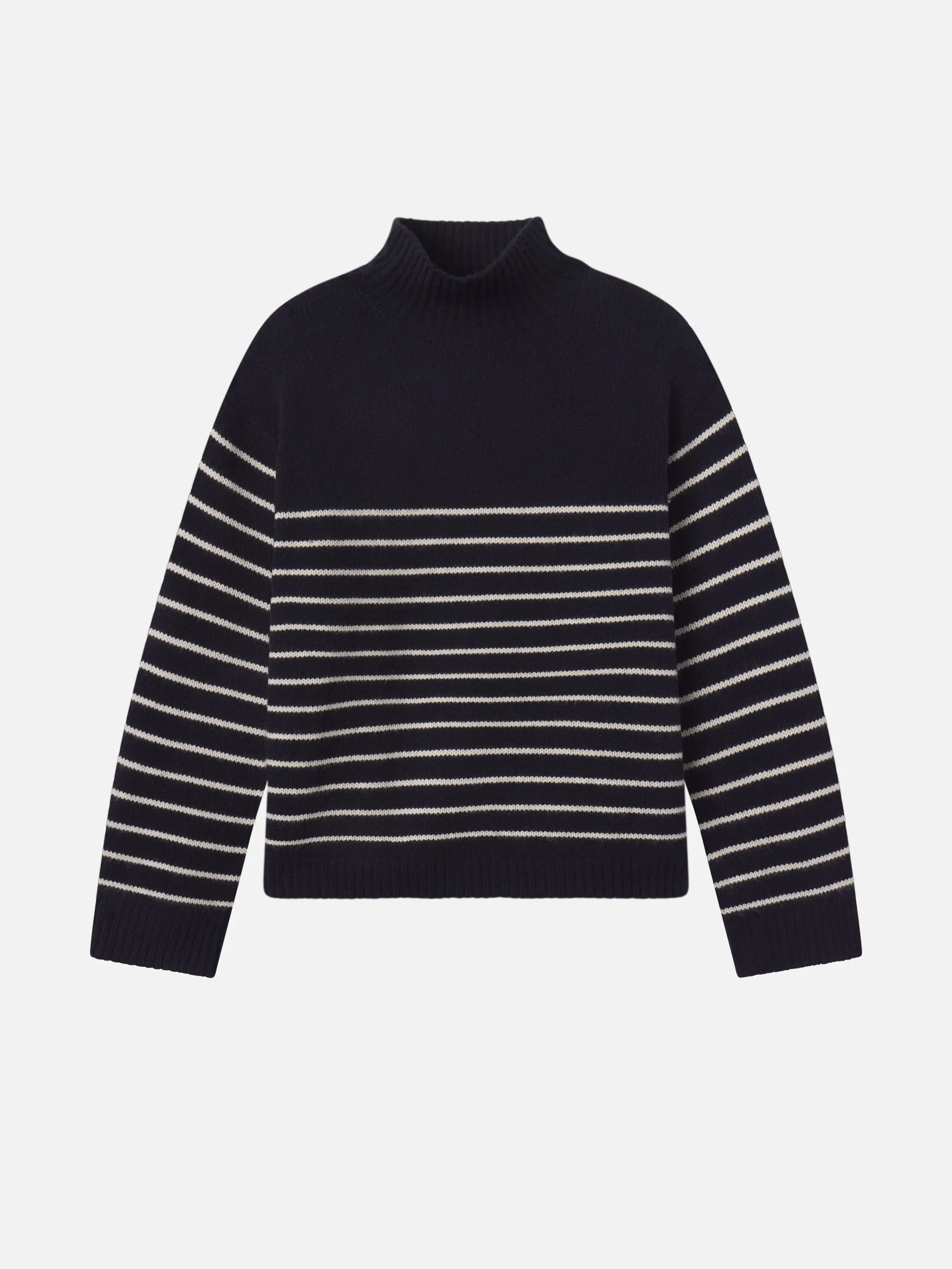 The Striped Cashmere Turtleneck -- Navy Multi sold by Frame Denim