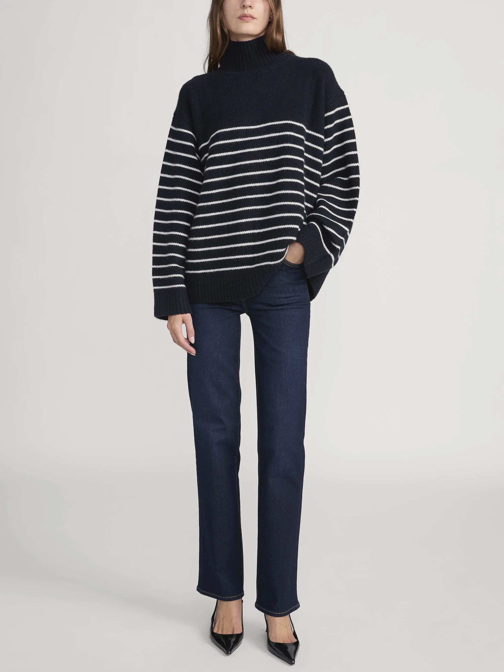 The Striped Cashmere Turtleneck -- Navy Multi sold by Frame Denim product image thumbnail 2
