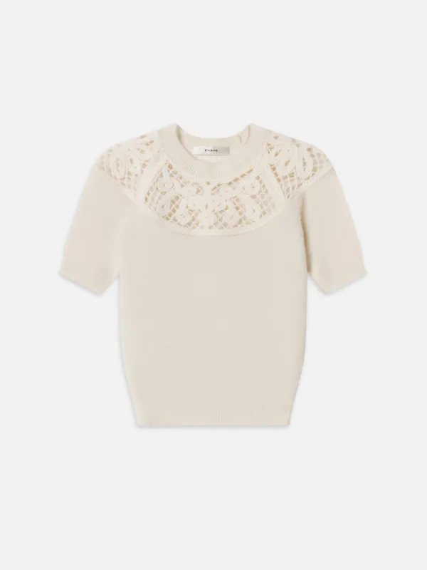 The Lace Gathered Sweater -- Cream sold by Frame Denim