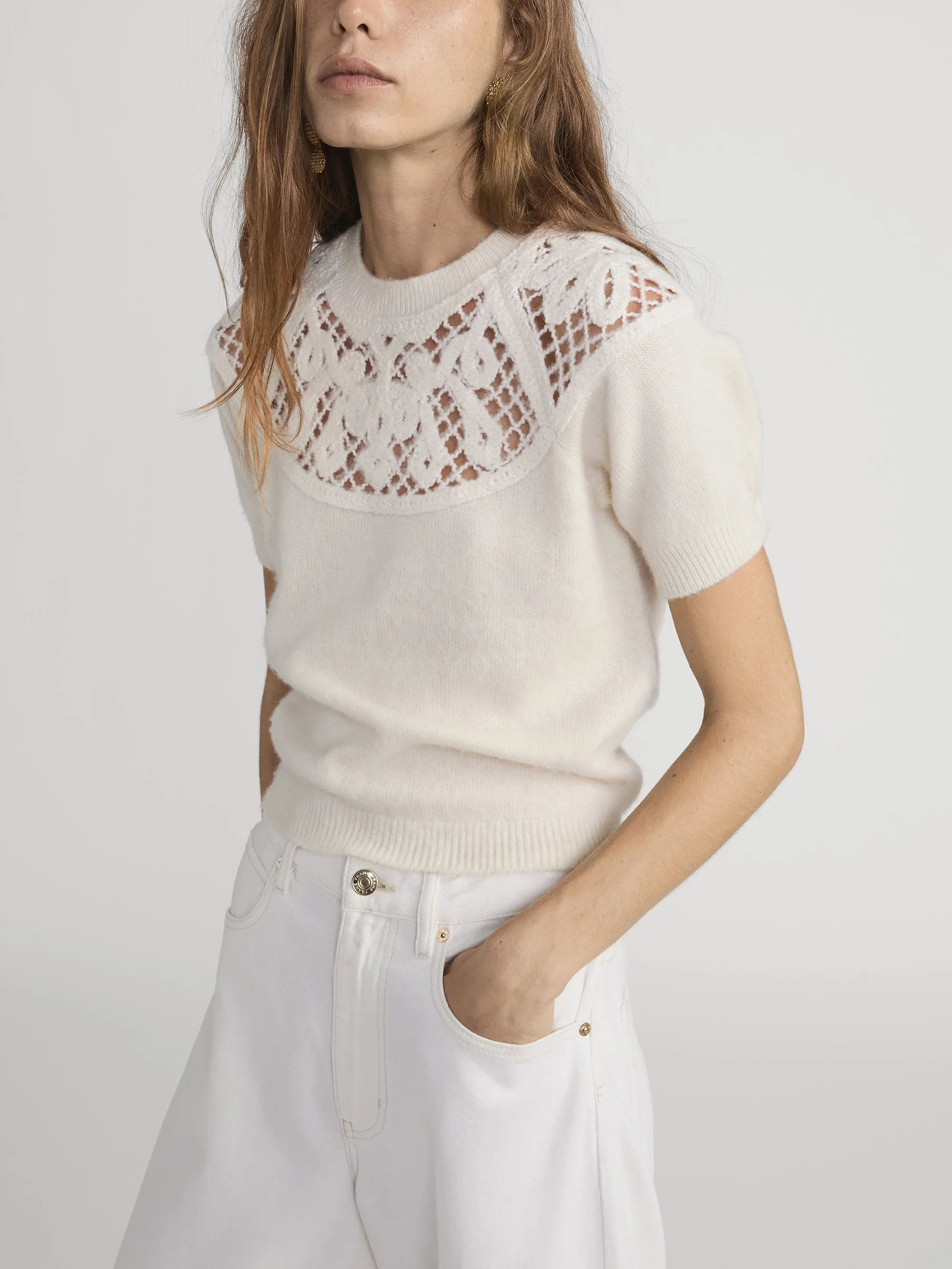 The Lace Gathered Sweater -- Cream sold by Frame Denim product image thumbnail 5