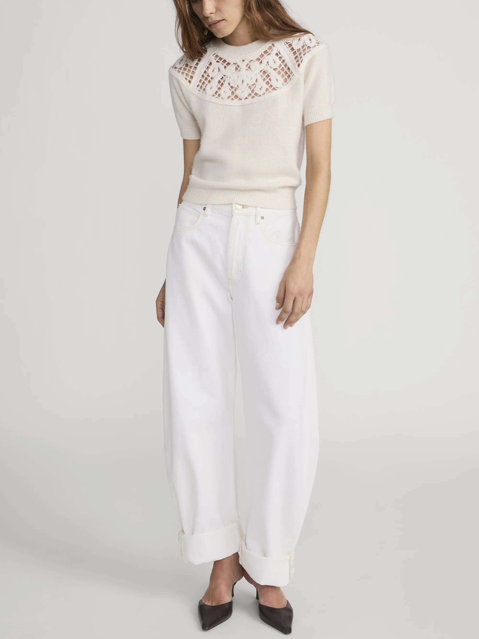 The Lace Gathered Sweater -- Cream sold by Frame Denim product image thumbnail 2