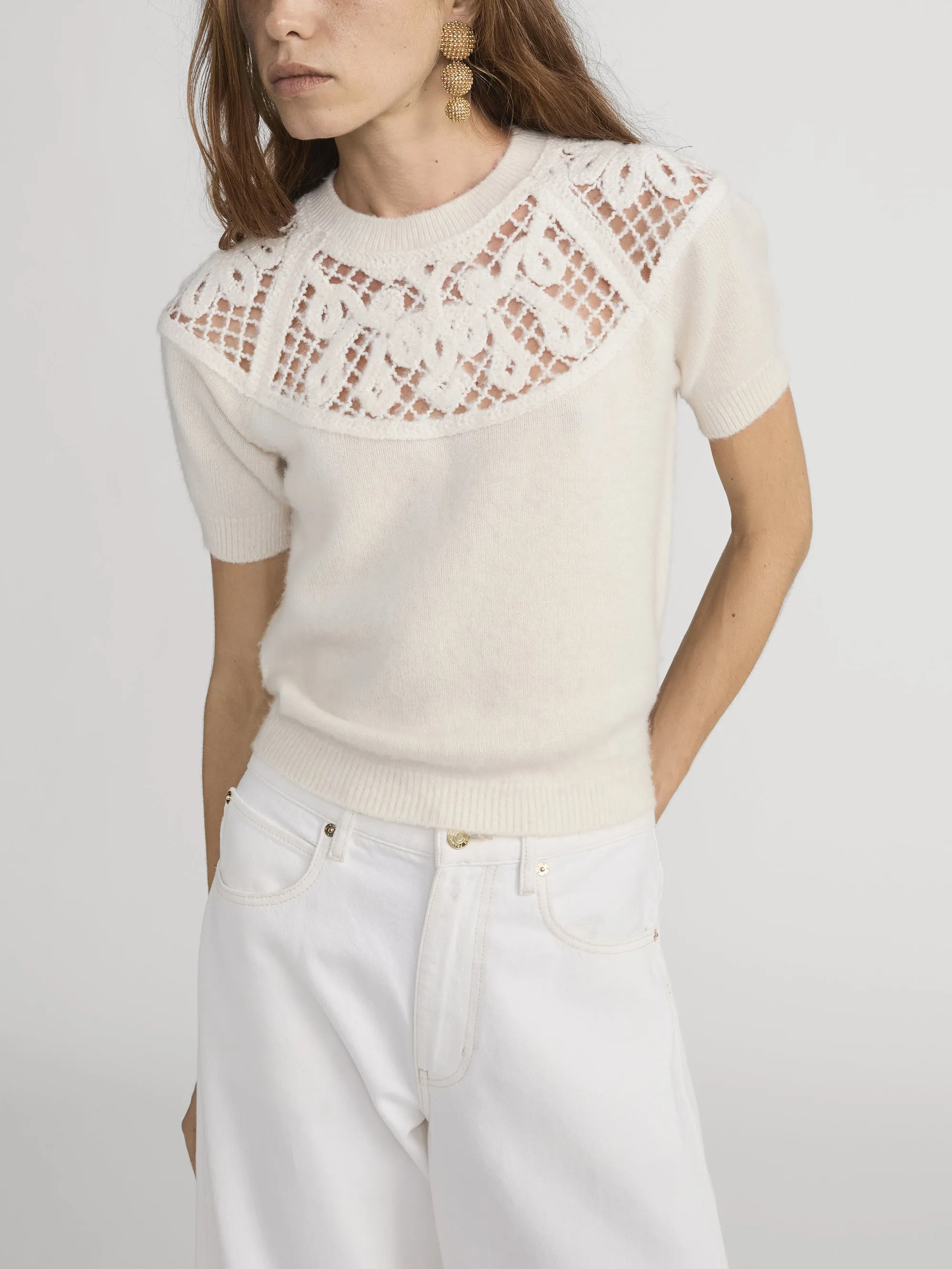 The Lace Gathered Sweater -- Cream sold by Frame Denim product image thumbnail 3