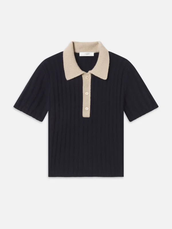 The Contrast Trim Polo -- Navy Multi sold by Frame Denim