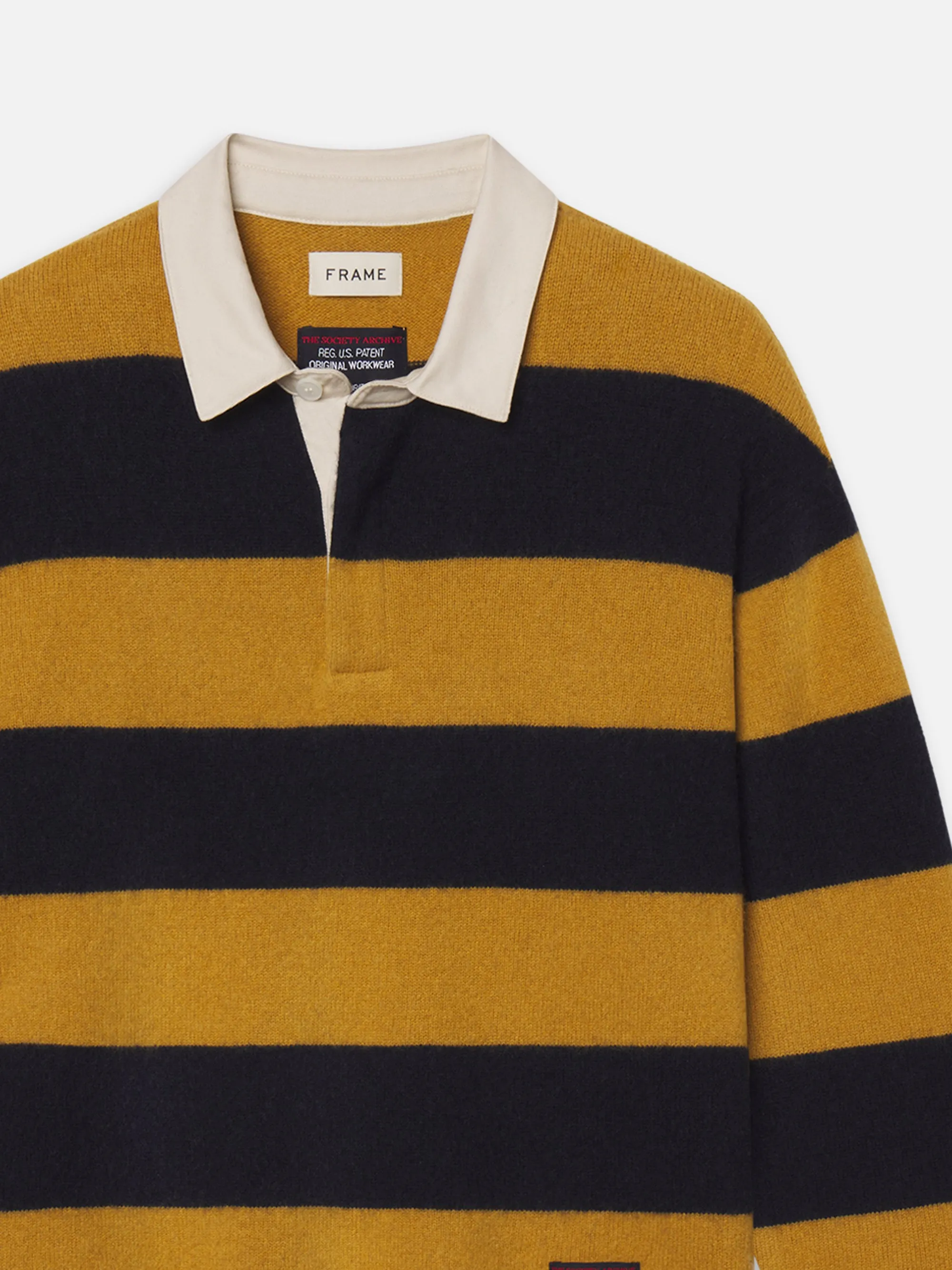 The Society Archive Rugby Polo Sweater -- Navy/Dark Yellow Stripe sold by Frame Denim product image thumbnail 2