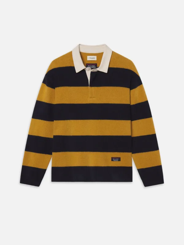 The Society Archive Rugby Polo Sweater -- Navy/Dark Yellow Stripe sold by Frame Denim