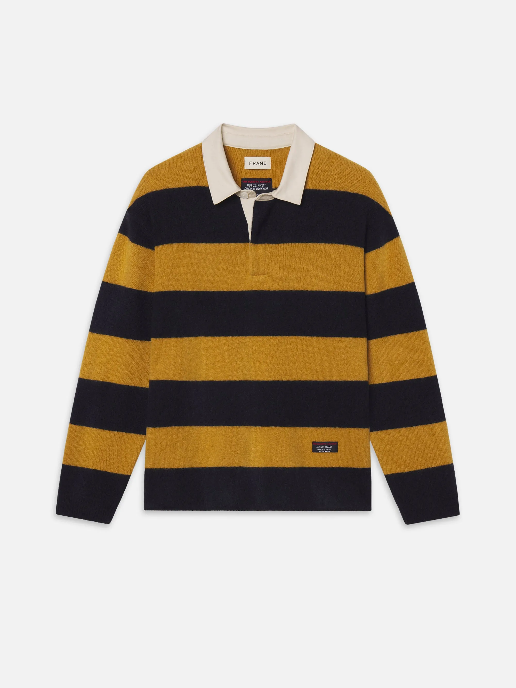 The Society Archive Rugby Polo Sweater -- Navy/Dark Yellow Stripe sold by Frame Denim