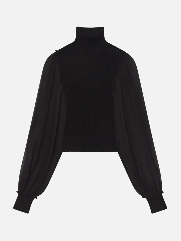 The Sheer Sleeve  Top -- Black made by Frame Denim