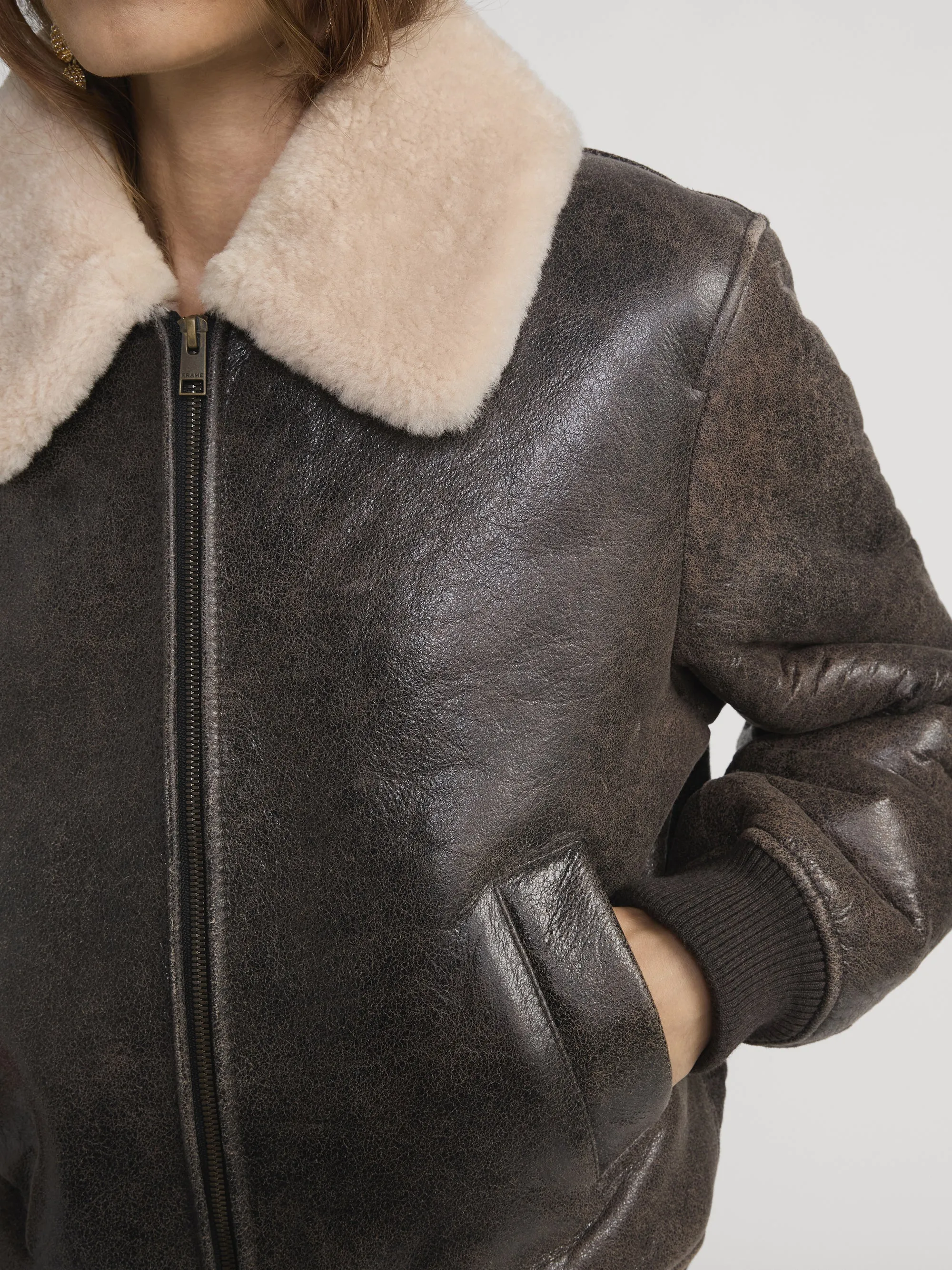 The Shrunken Shearling Bomber -- Cardamom sold by Frame Denim product image thumbnail 4