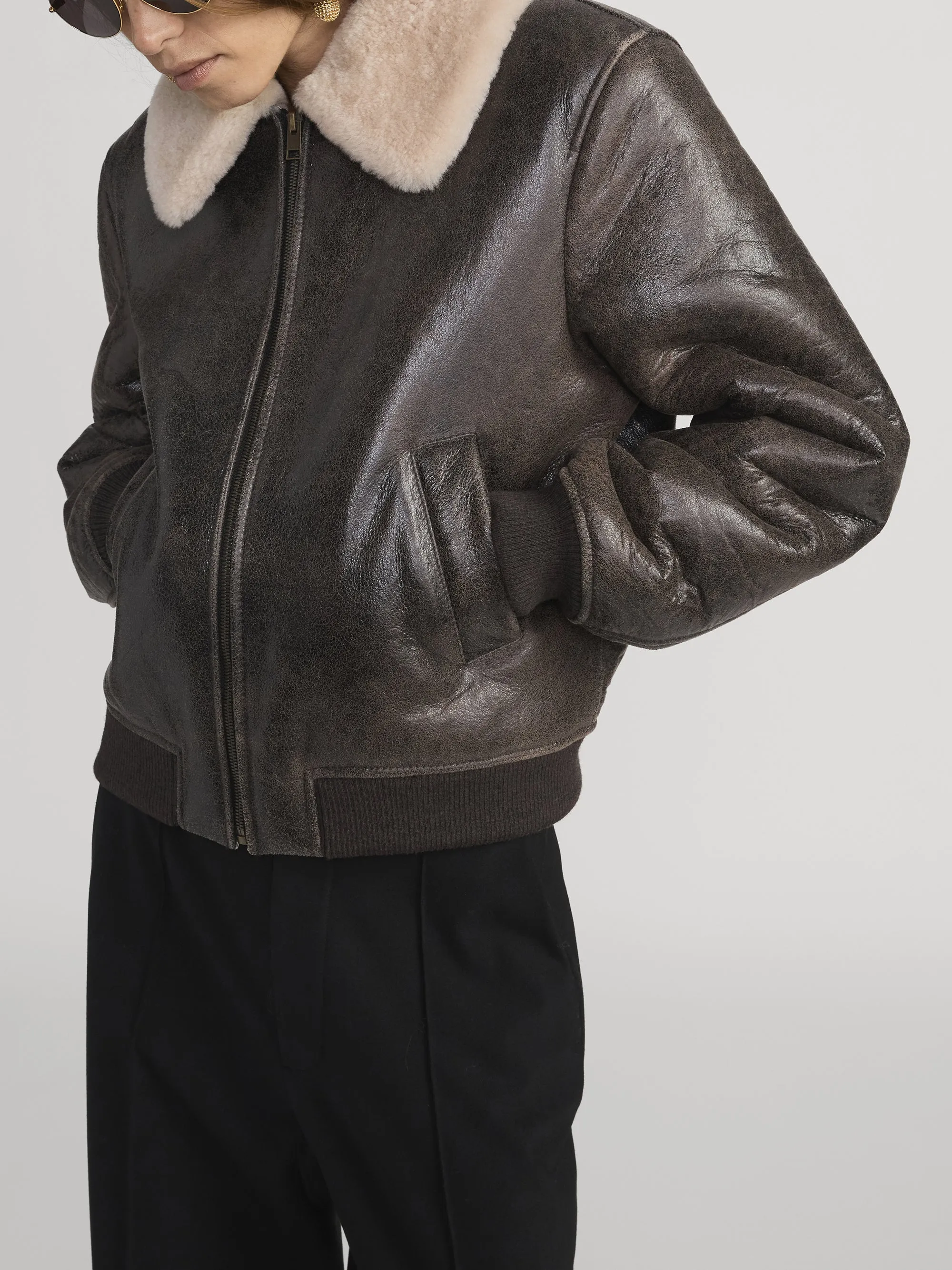 The Shrunken Shearling Bomber -- Cardamom sold by Frame Denim product image thumbnail 5
