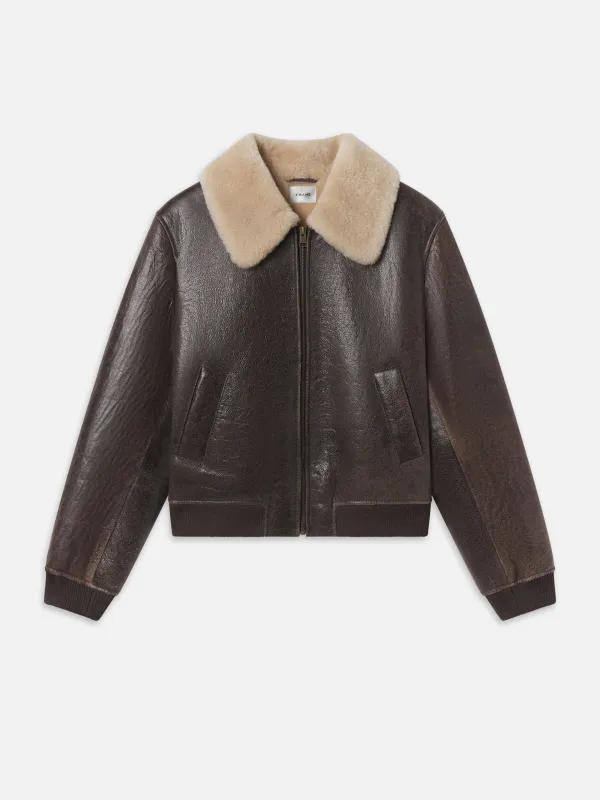 The Shrunken Shearling Bomber -- Cardamom sold by Frame Denim
