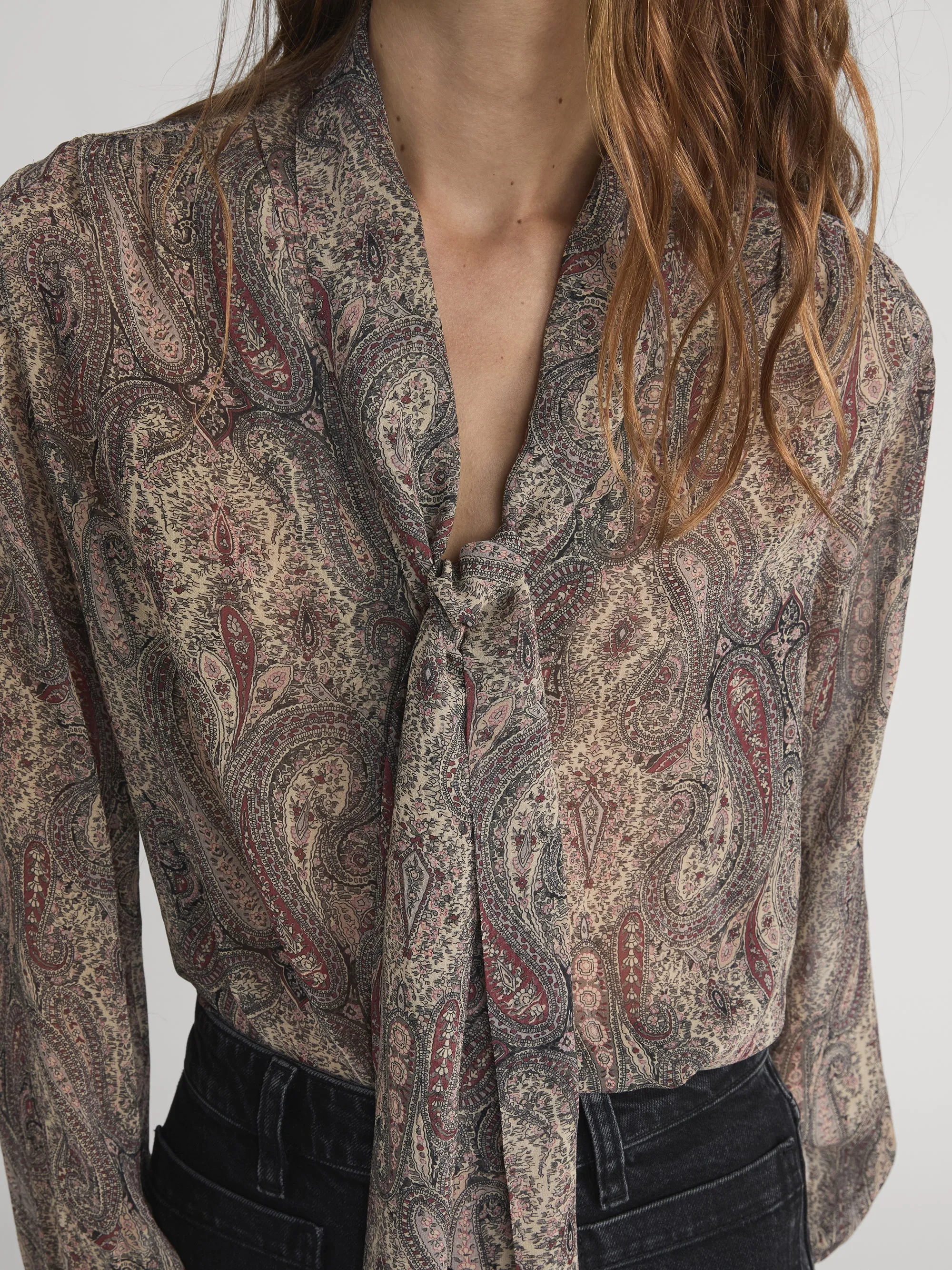 The Paisley Silk Tie Blouse -- Ecru Multi sold by Frame Denim product image thumbnail 4