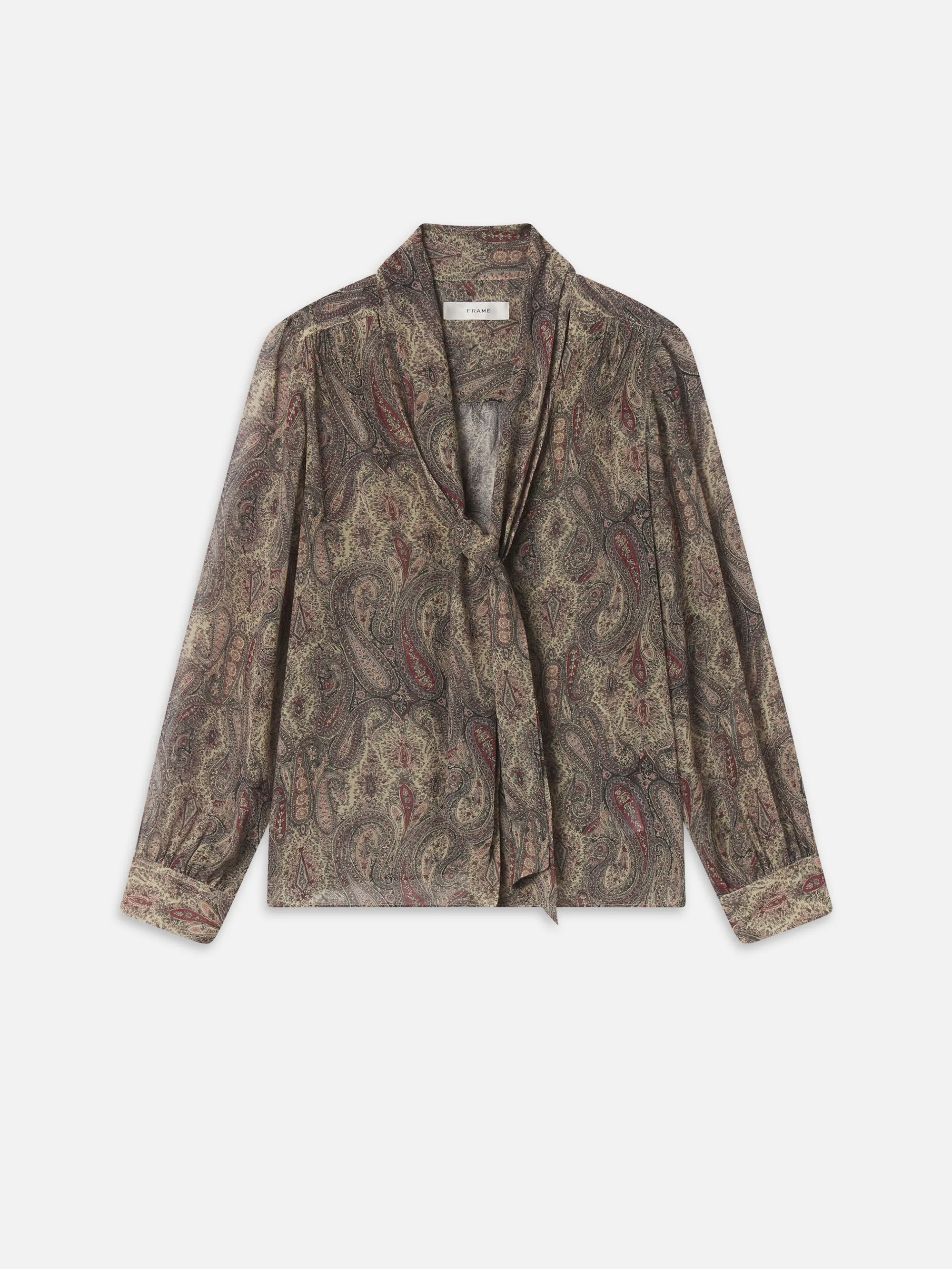 The Paisley Silk Tie Blouse -- Ecru Multi sold by Frame Denim