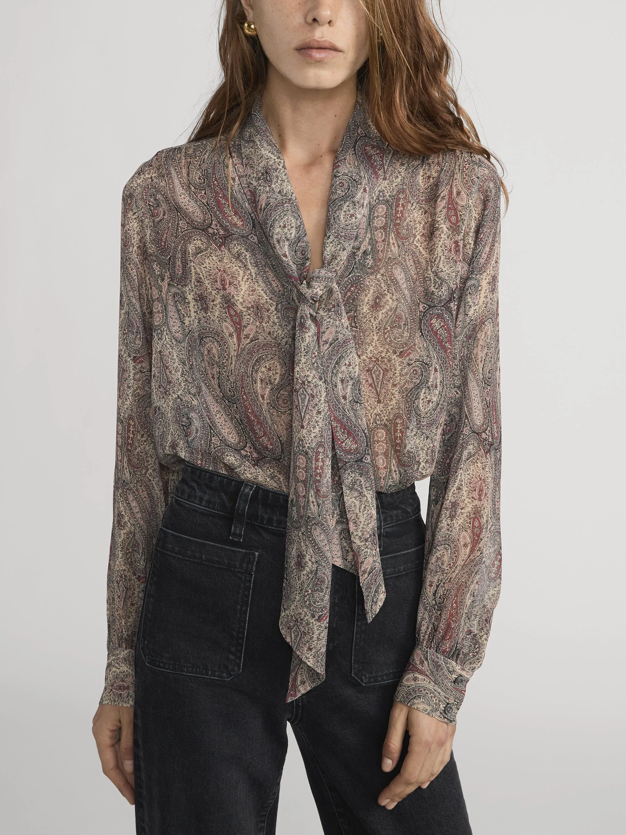 The Paisley Silk Tie Blouse -- Ecru Multi sold by Frame Denim product image thumbnail 3
