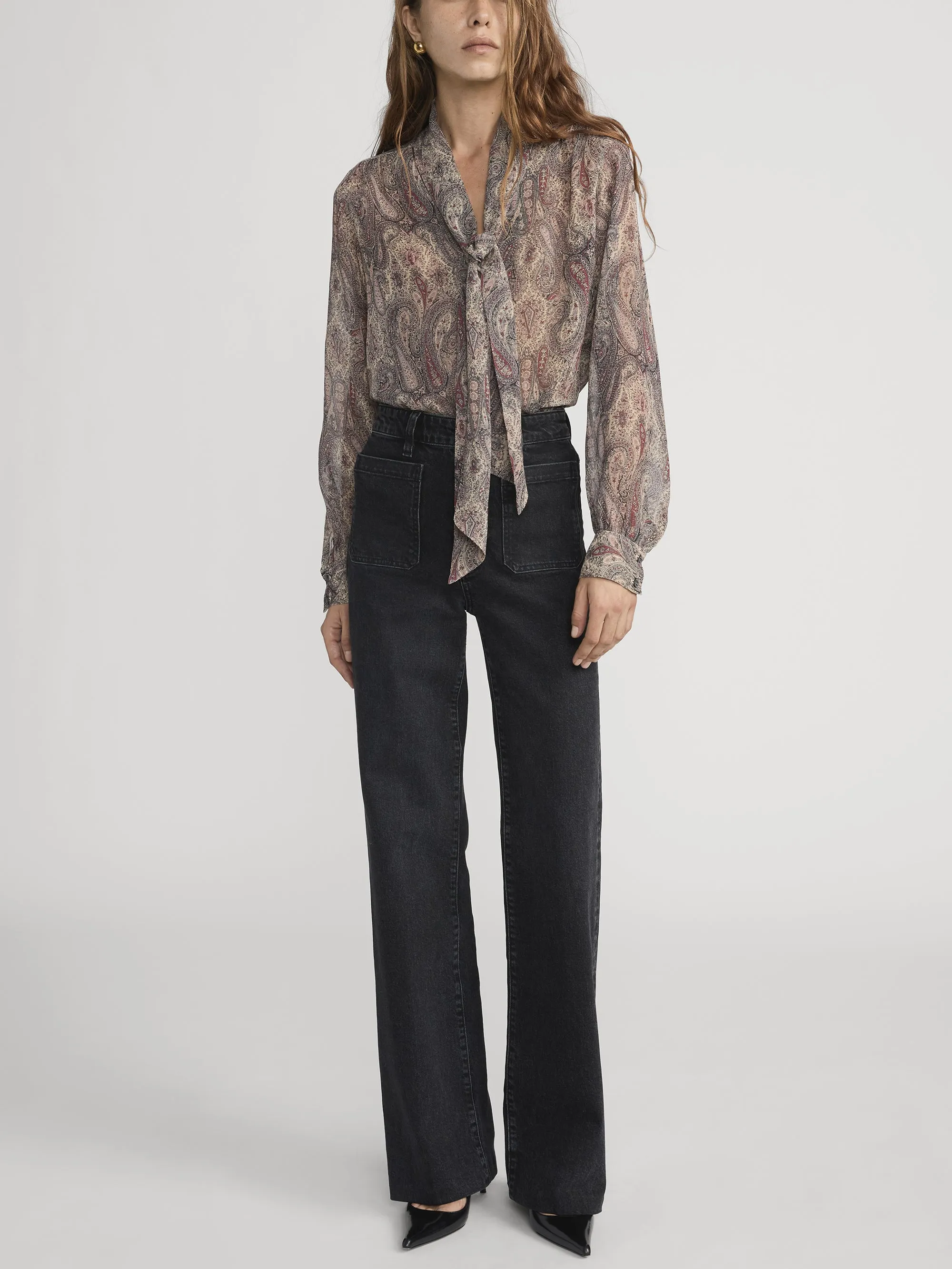 The Paisley Silk Tie Blouse -- Ecru Multi sold by Frame Denim product image thumbnail 2