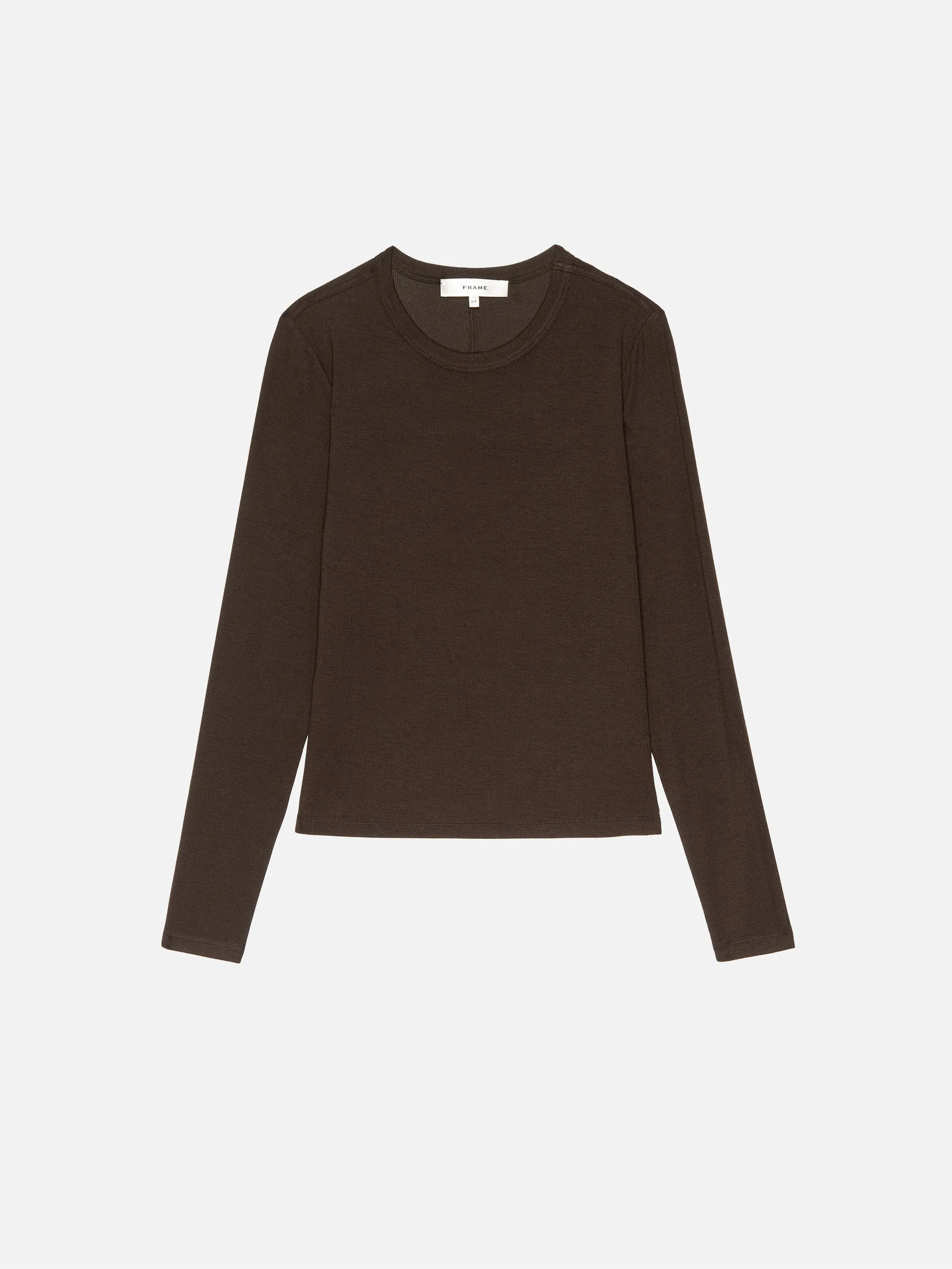The Long Sleeve Rib Crew -- Coffee sold by Frame Denim