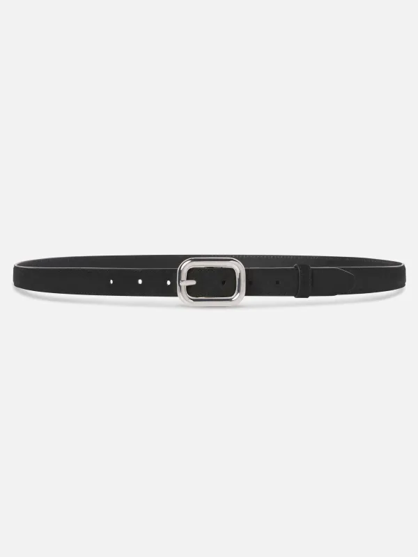 The Suede Rounded Buckle Belt -- Black sold by Frame Denim