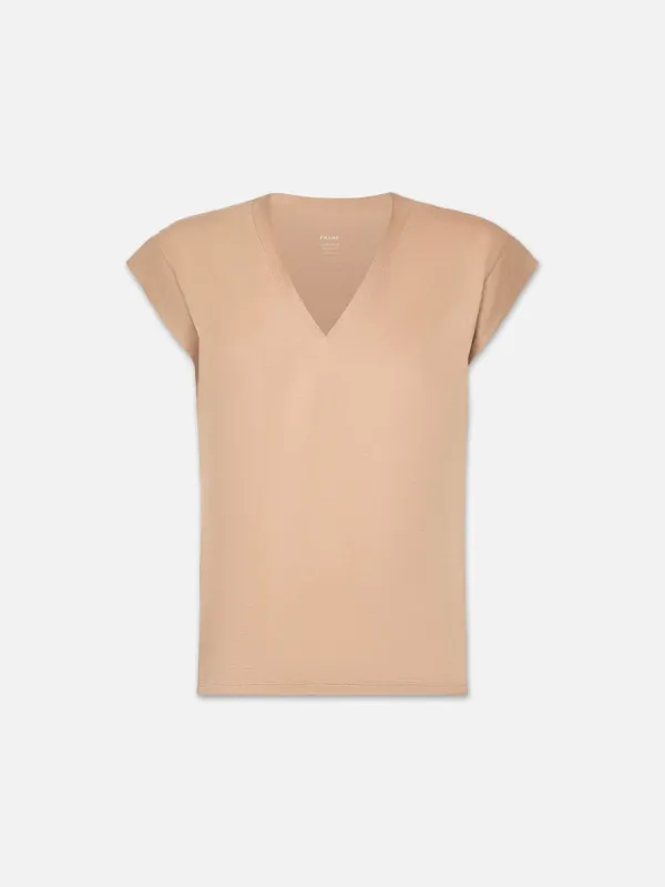 Le Mid Rise V-Neck Tee -- Light Camel sold by Frame Denim