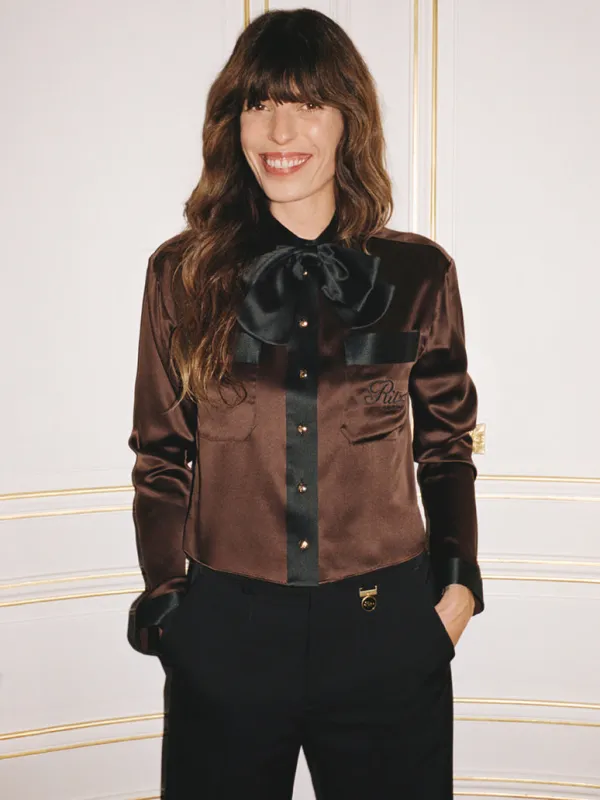 Ritz Feminine Silk Blouse -- Chocolate Brown made by Frame Denim