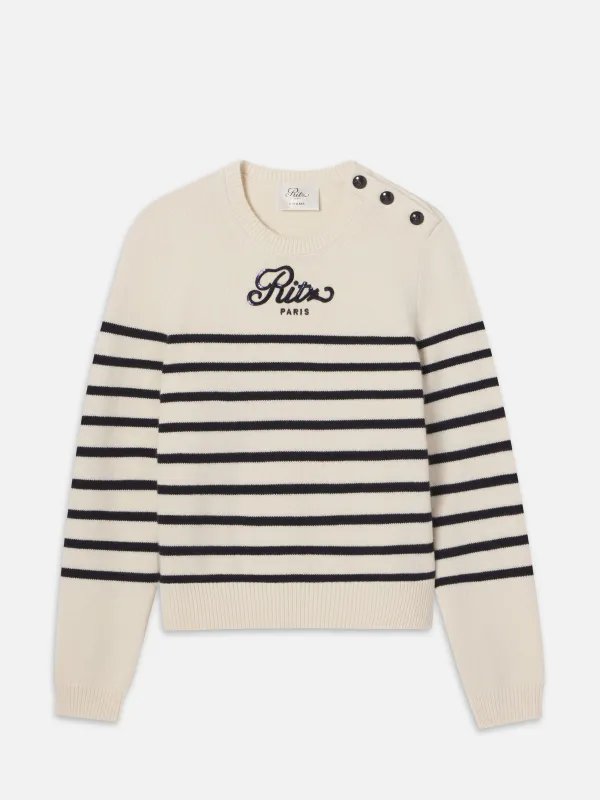 Ritz Sequined Striped Sweater -- Cream Multi sold by Frame Denim