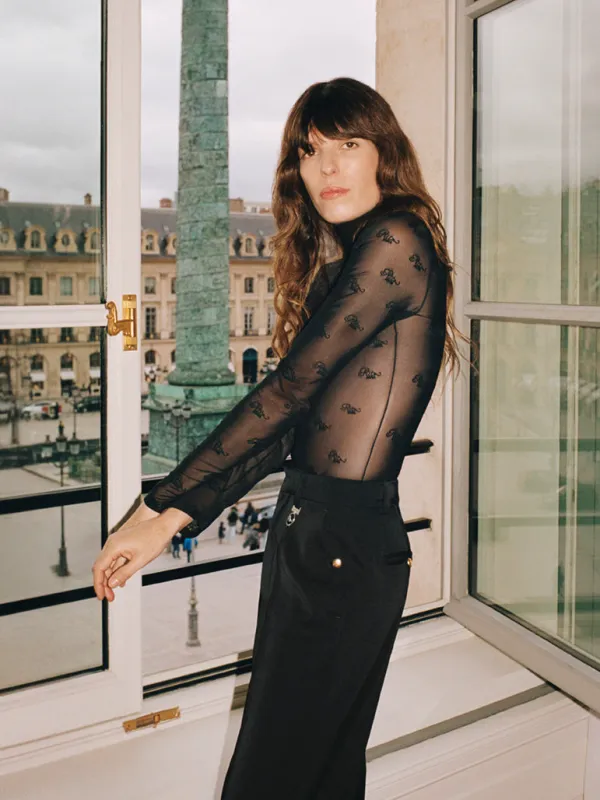 Ritz Mesh Bodysuit -- Black sold by Frame Denim