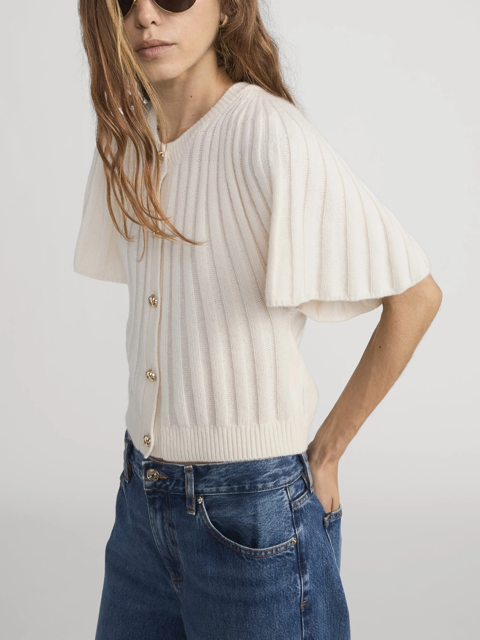 The Flutter Cardi -- Cream sold by Frame Denim product image thumbnail 5