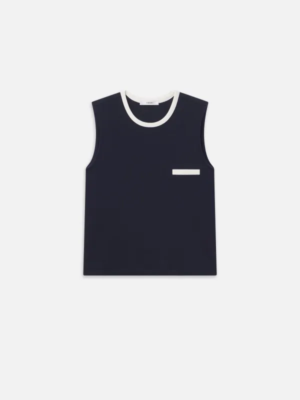 The Pique Pocket Tank -- Navy Multi made by Frame Denim